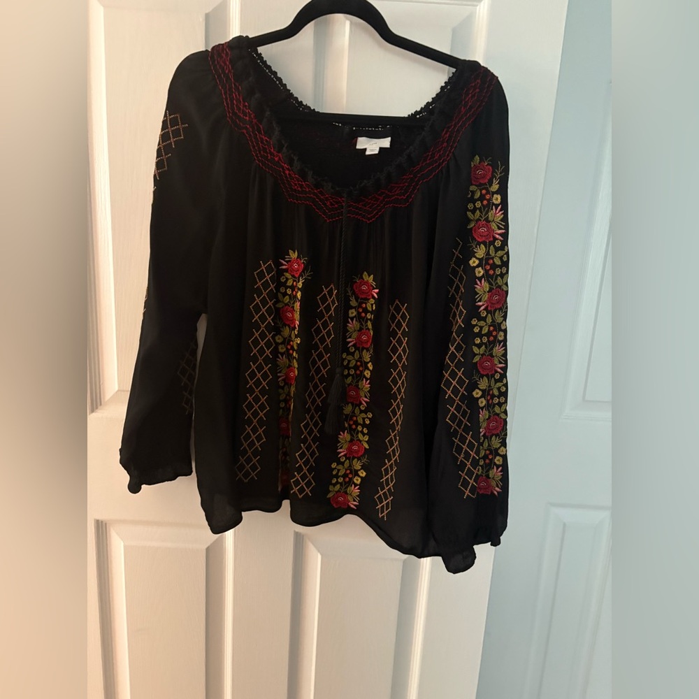 J. Jill Black Floral Embroidered Blouse - Picture 2 of 7